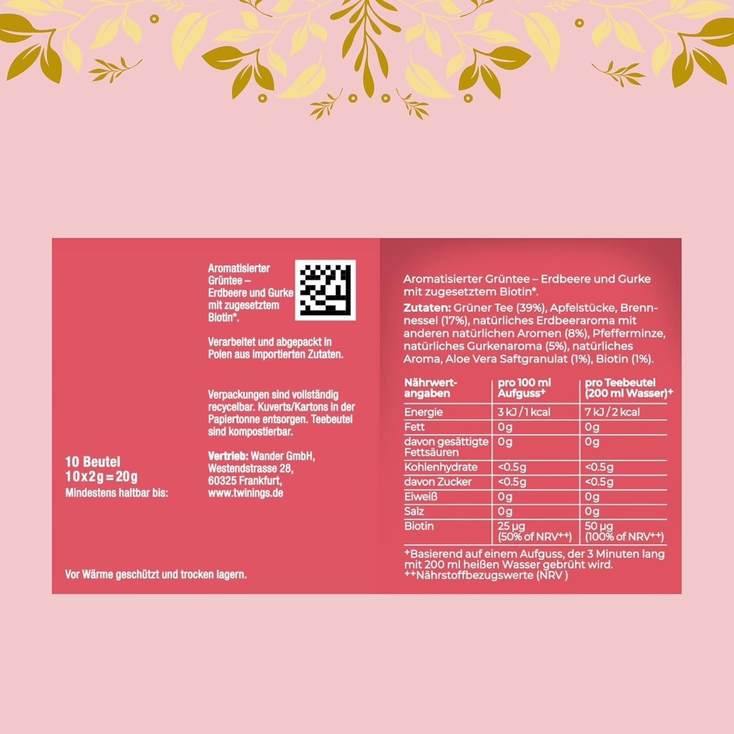 Twinings GLOW Aloë Vera & Brandnetel Groene Thee met Biotine - Kruidentheemengsel voor natuurlijke huid- en haarverzorging 12-pack (elk 10 zakjes)