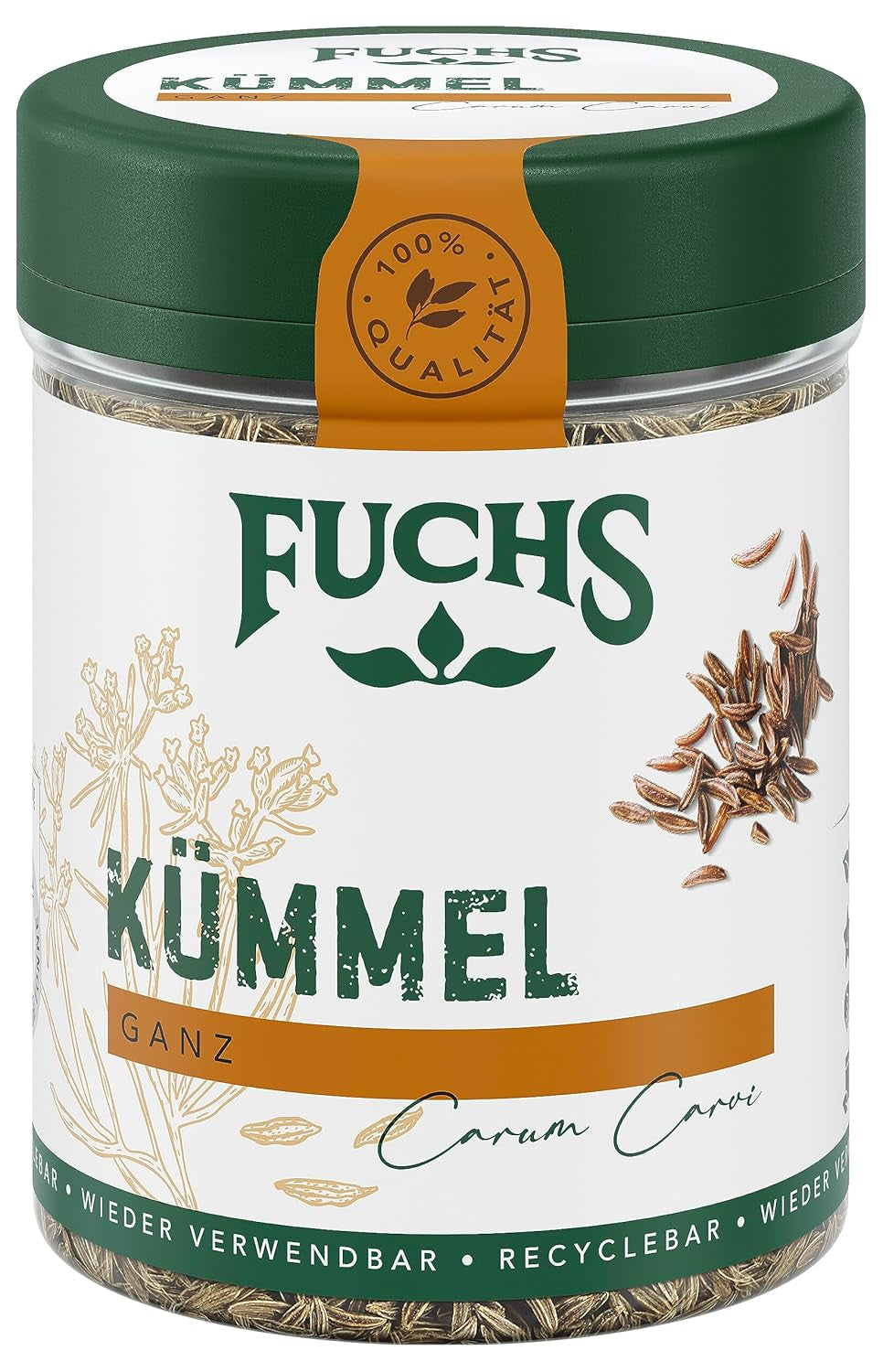 Fuchs Gewürze - Kümmel Ganz - kräftiges Gewürz für Kohl- und Fleischgerichte oder zu Bratkartoffeln - natuurlijk ingrediënt - 60 g in wiederverwendbarer, recyclebarer Dosis