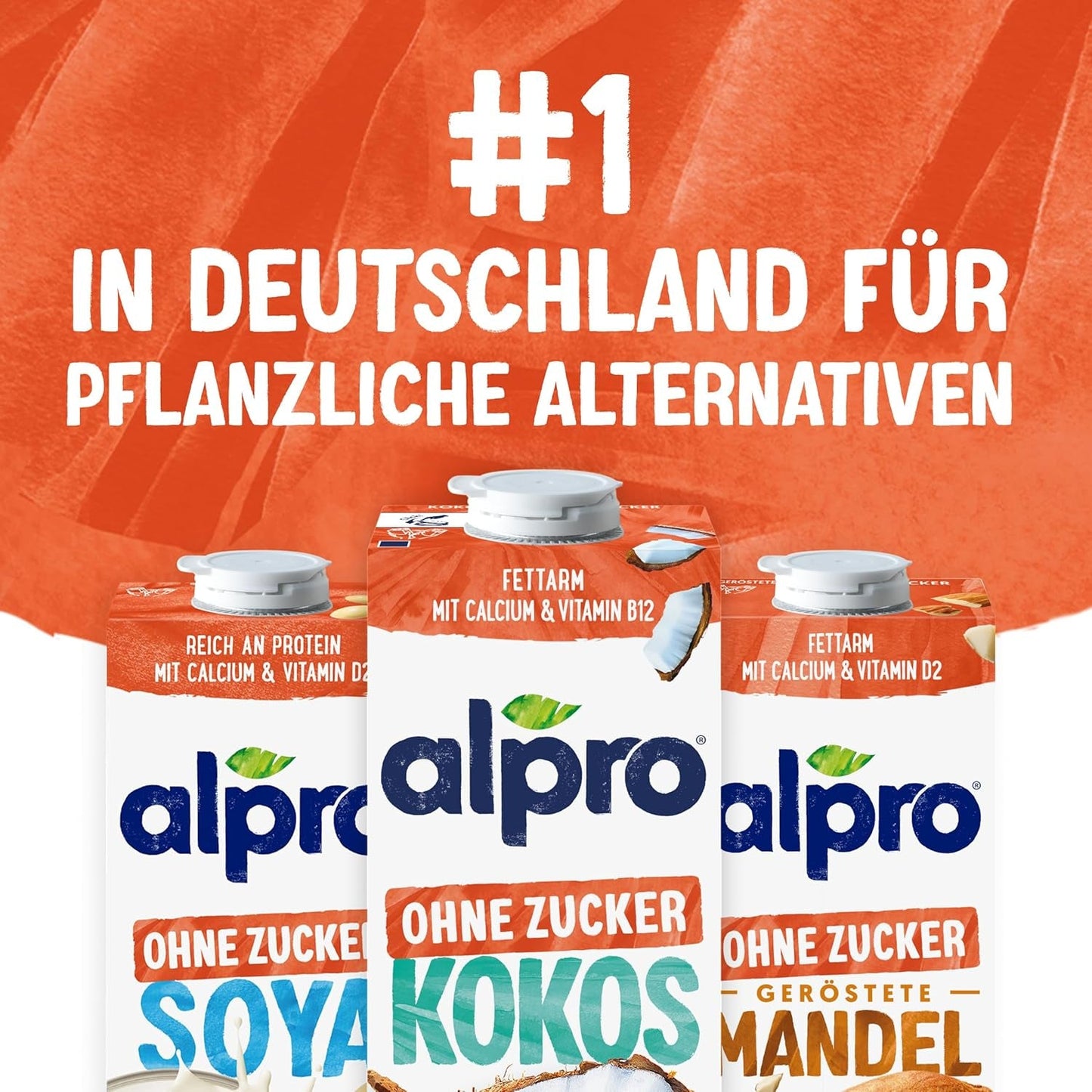 Alpro Kokosnussdrink ohne Zucker – Ohne Süßstoffe – Vegan en melkvrij – Van Natur aus lactosevrij en vettarm – Rijk aan calcium en vitamines – 8 x 1 L