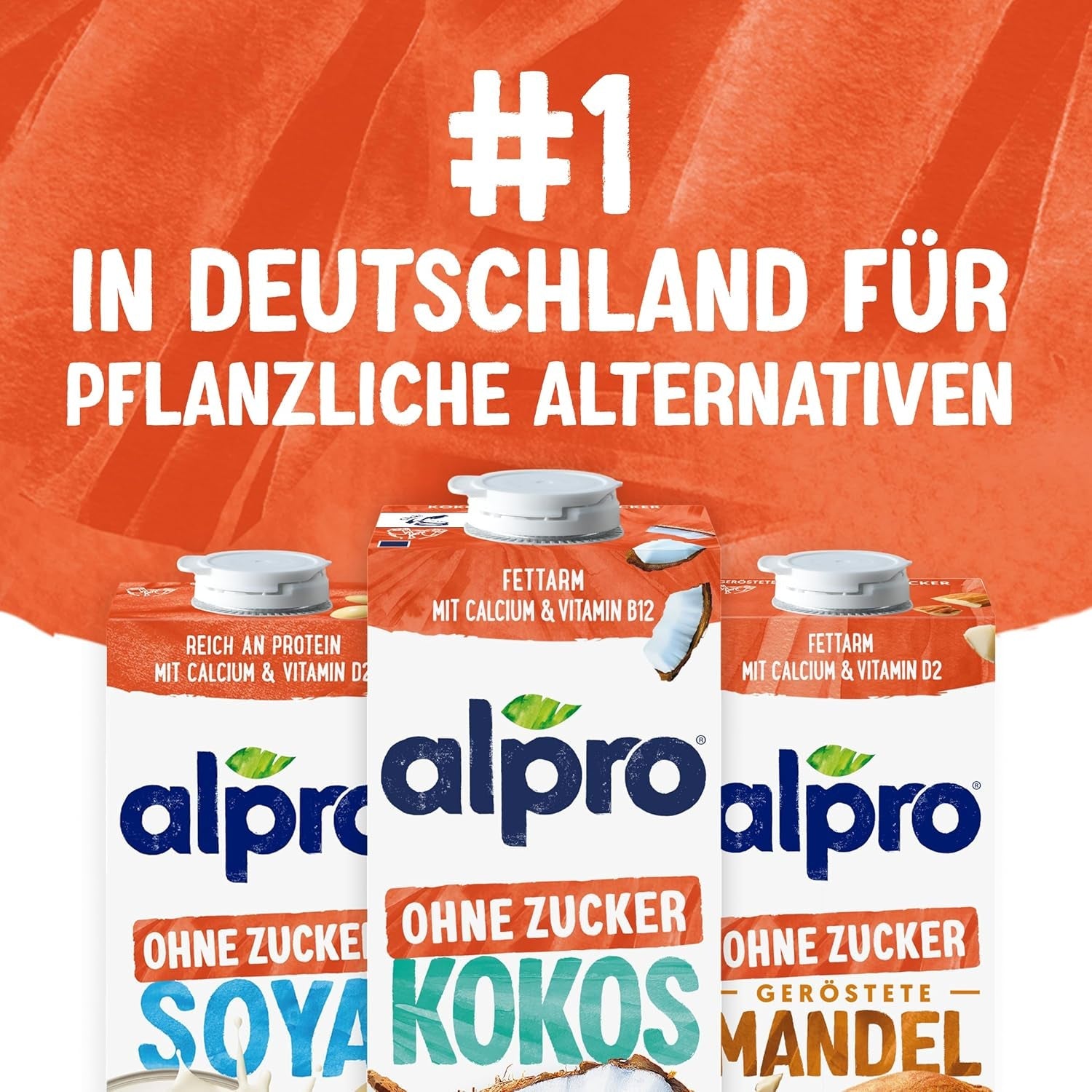 Alpro Kokosnussdrink ohne Zucker – Ohne Süßstoffe – Vegan en melkvrij – Van Natur aus lactosevrij en vettarm – Rijk aan calcium en vitamines – 8 x 1 L