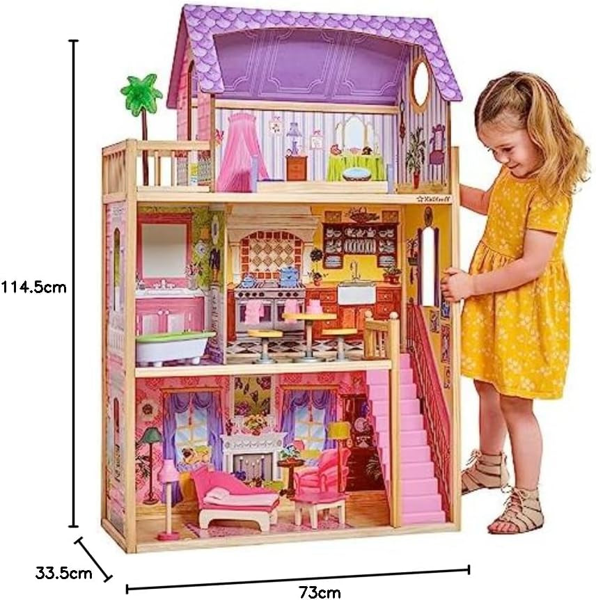 Kidkraft Kayla houten poppenhuis met meubels en accessoires, speelset met 3 niveaus voor poppen van 30 cm, speelgoed voor 3 jaar oud, 65092 - Exclusief op Amazon Dollhouses Naty Shop