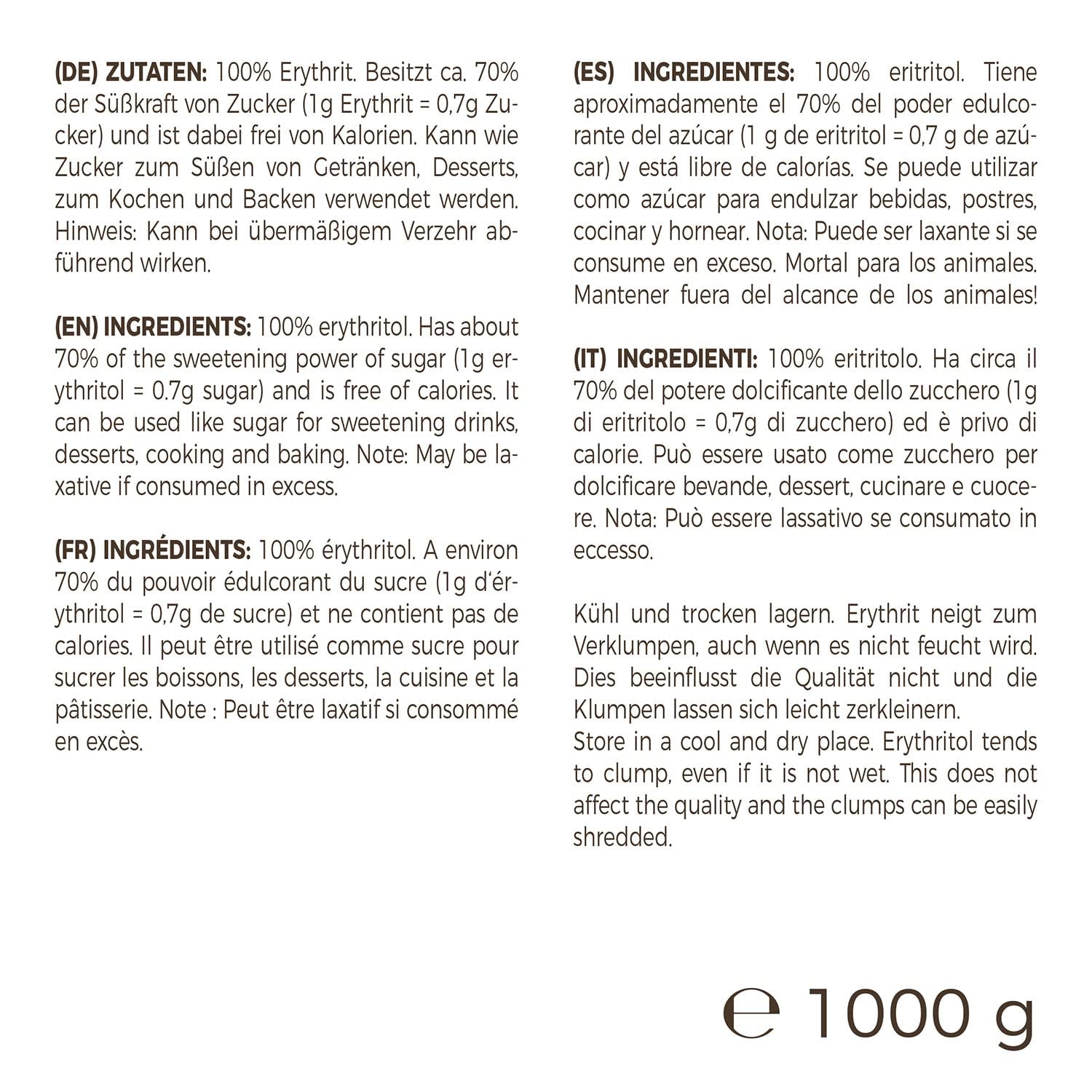 Greatvita Erythritol 1000 G | Kalorienfreie Süßungsmittel & Zucker-Alternatief | Zahnfreundlich, Gut Löslich & Glutenvrij | Ideaal voor getränke, desserts en zoetstoffen Naty Shop