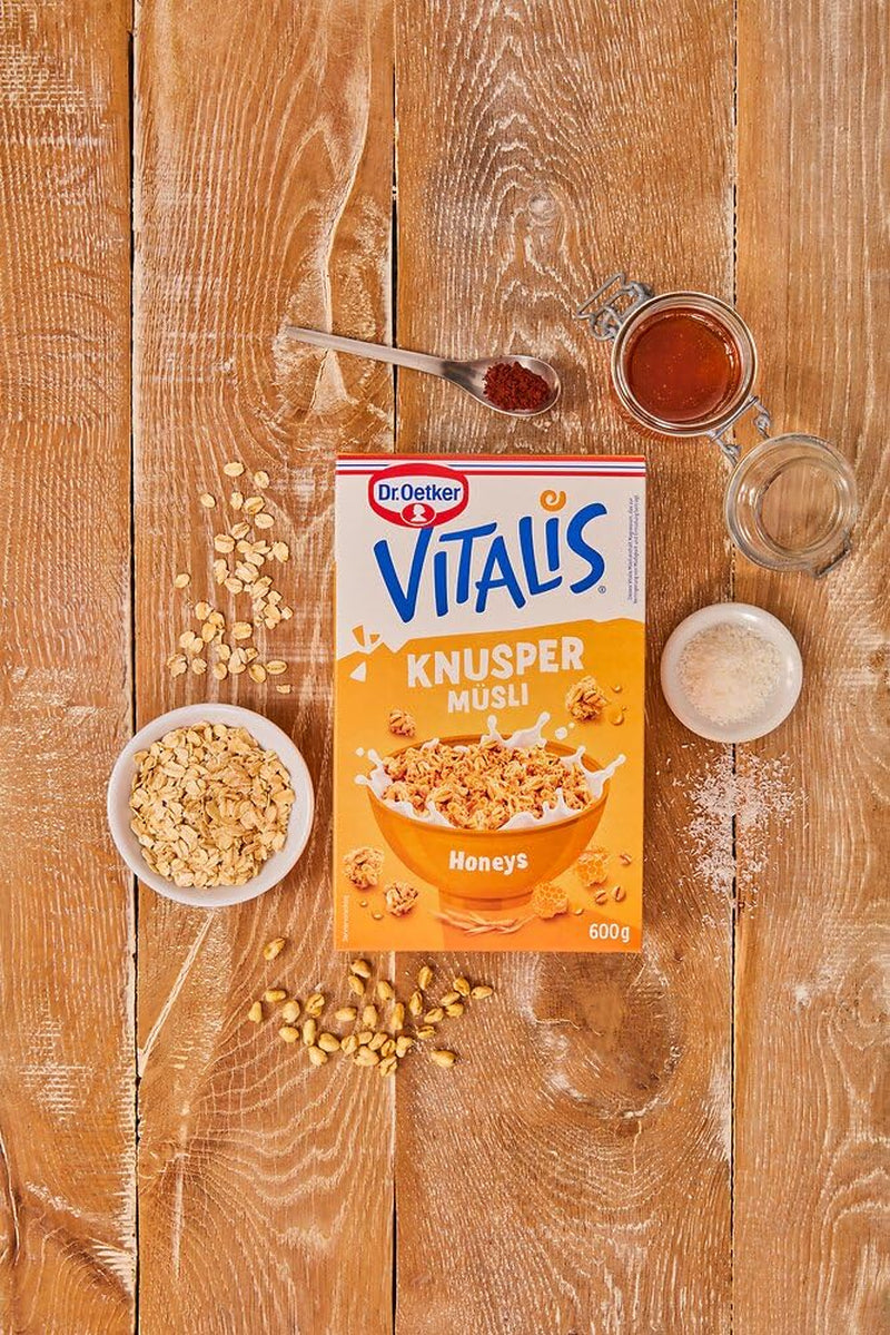 Dr. Oetker Vitalis Crunchy Honeys: Honing Crunchy Muesli voor ontbijt en snacks, 5-pack (5 x 600 g)