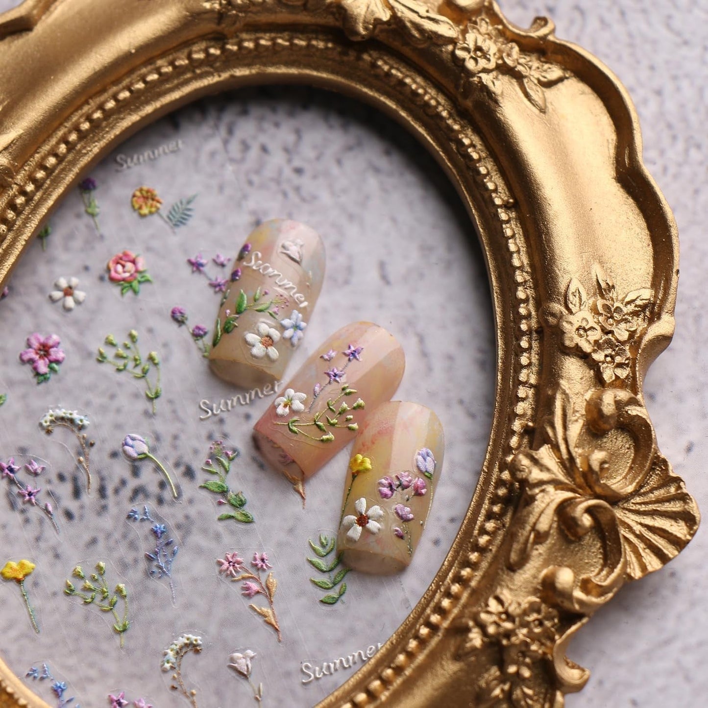 JMEOWIO 3D Nagelsticker Blume Frühling Sommer Floral Nail Art Sticker Selbstklebend Nagelaufkleber 5D Stereoskopische Decoratie Nageldesign Zubehör 1 Blatt