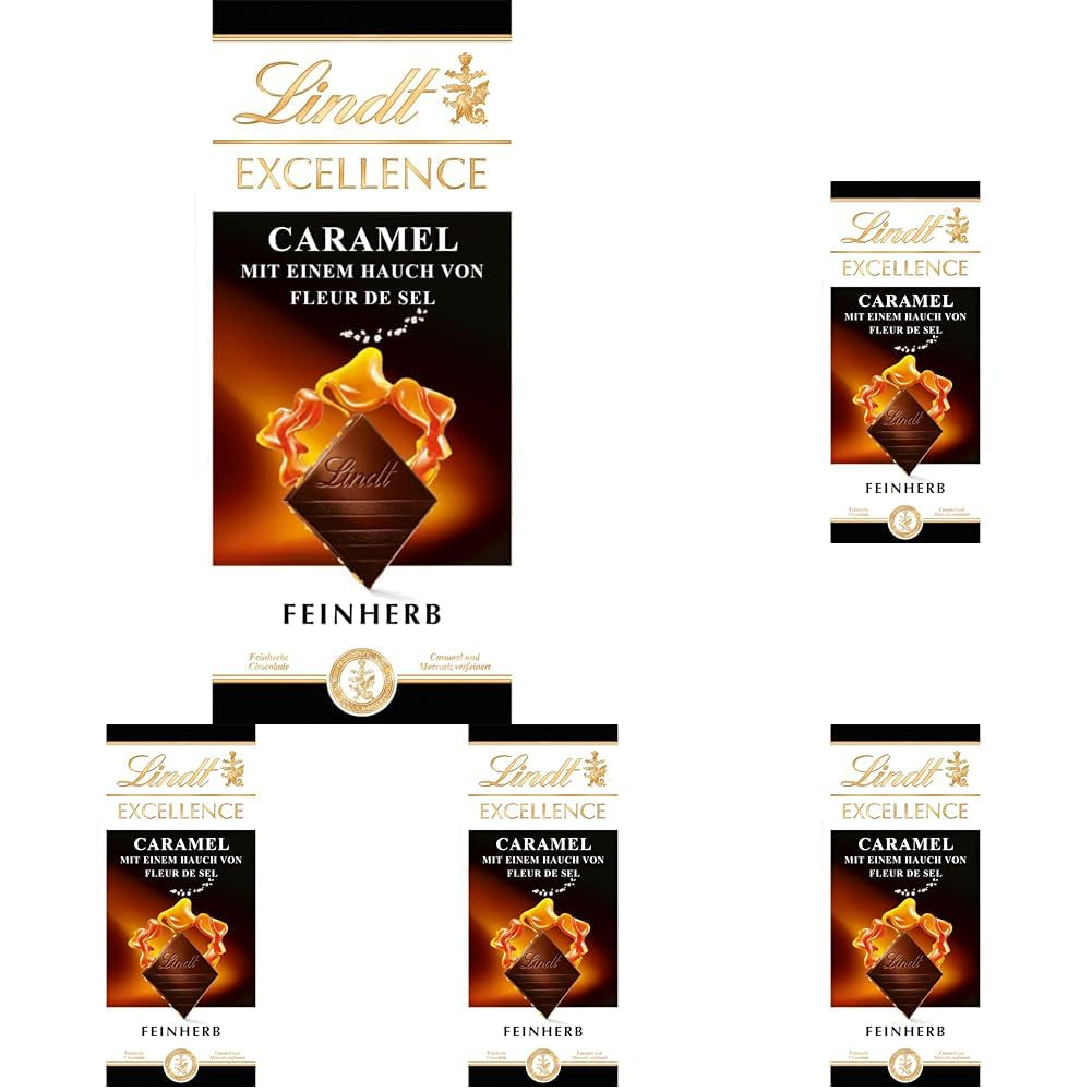 Lindt EXCELLENCE Karamel en zeezout - pure chocolade | Reep 100g | Met Karamel en Zeezout (Fleur de Sel) | Intense cacaosmaak | Donkere chocolade