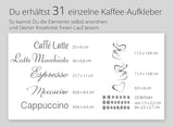 Wandtattoo Kaffee-Sorten I bruin I Herz Kaffeetasse Kaffeebohnen Küche Esszimmer Sticker Aufkleber Wandaufkleber Wandsticker G006