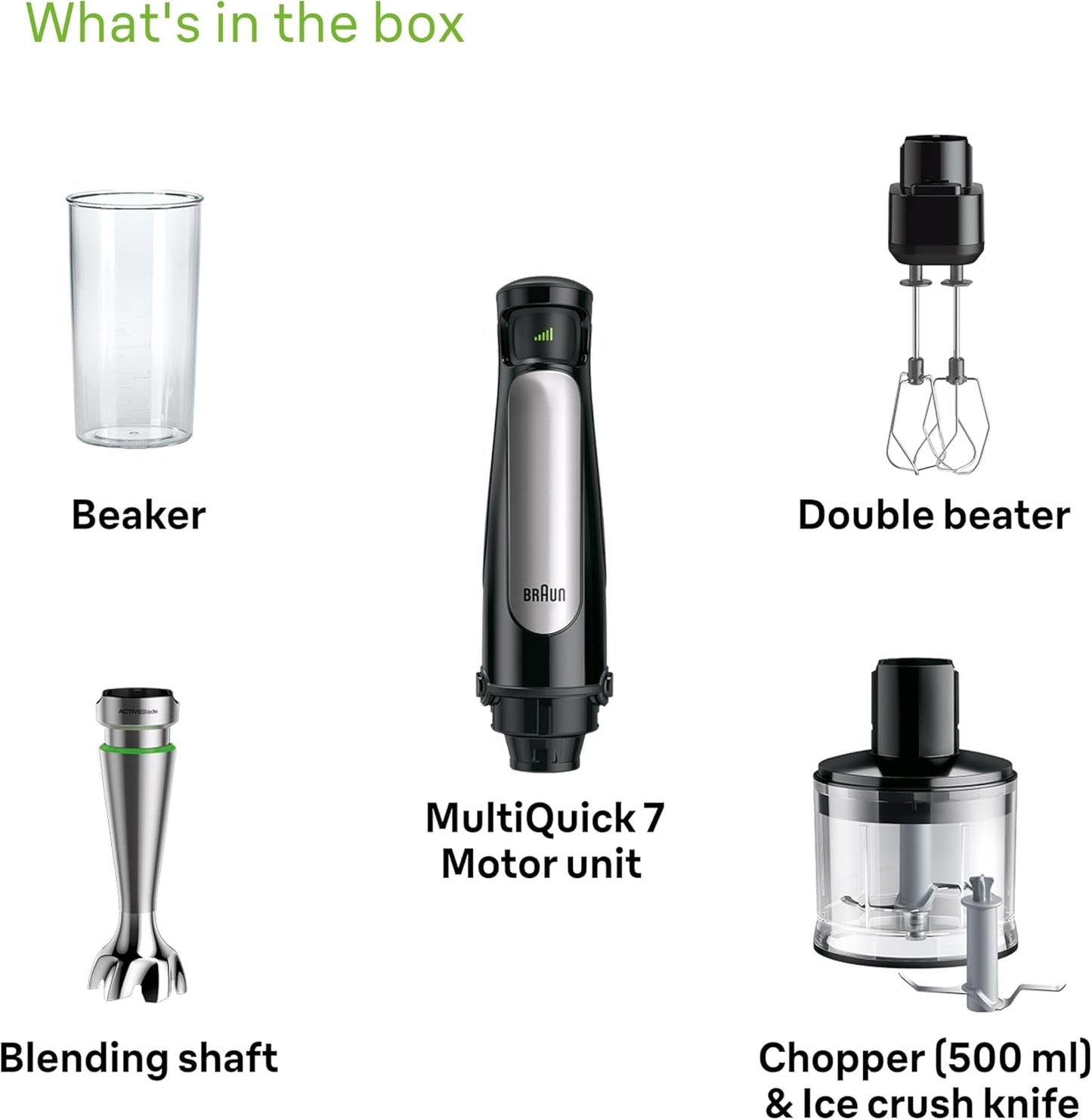 Braun Household Hogar Multiquick 7 Mixer, Spritzschutz, Spülmaschinenfest, Bpa-Frei, 600 Ml, Zerkleinerer 500 Ml, Eisklinge, MQ 7035XBI, 1000 W, Schwarz, MQ7035XBI Keuken Naty Shop