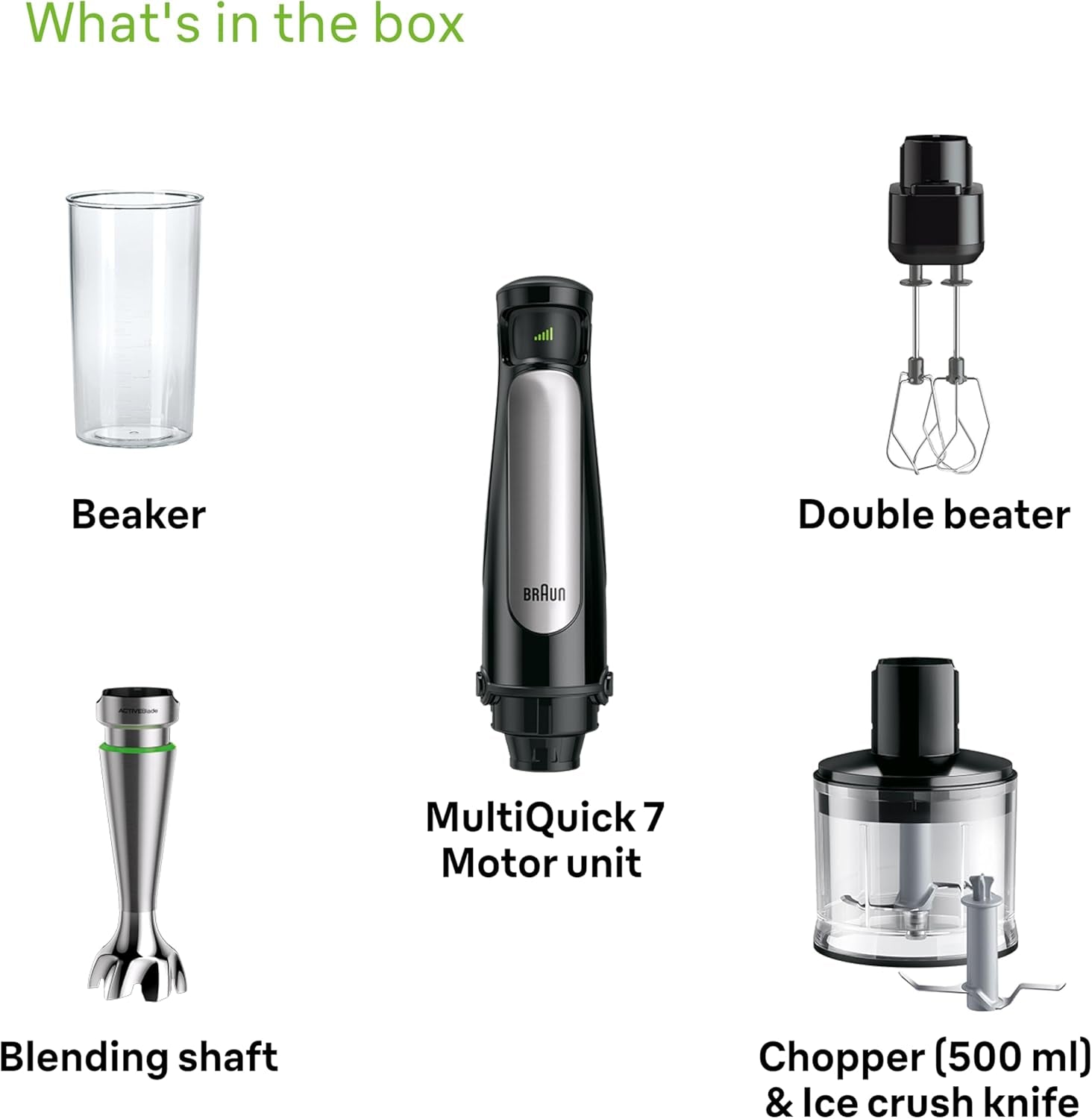 Braun Household Hogar Multiquick 7 Mixer, Spritzschutz, Spülmaschinenfest, Bpa-Frei, 600 Ml, Zerkleinerer 500 Ml, Eisklinge, MQ 7035XBI, 1000 W, Schwarz, MQ7035XBI Keuken Naty Shop