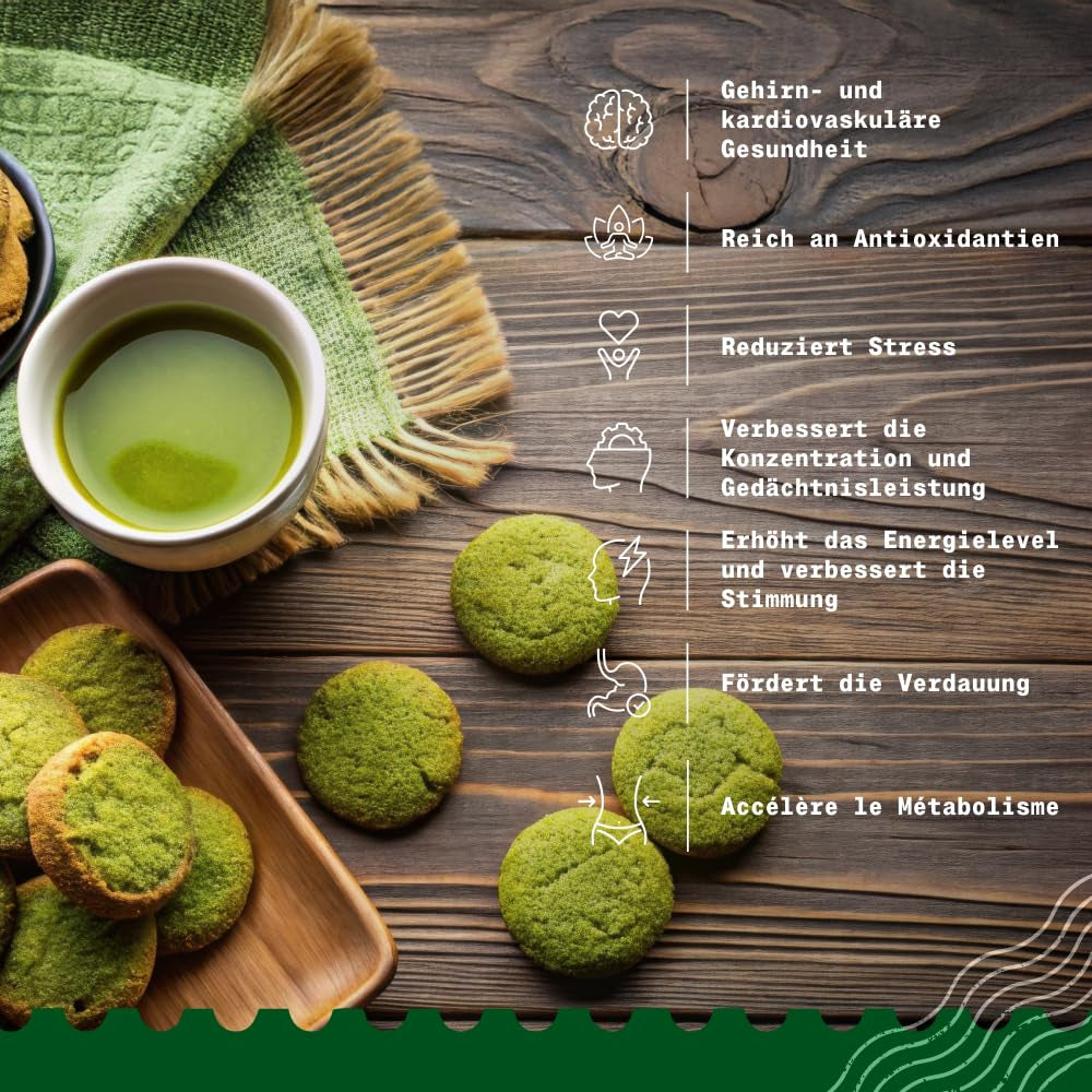 Naturalebio BIO Groene theepoeder 100 g. Voor koken en bakken. Originele Japanse matcha. Groene thee uit Japan, vegan, glutenvrij en non-GMO. Natuurlijk biologisch product.