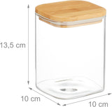 Relaxdays Voorraadpotten met Bamboe Deksels Set van 3 Vierkante Glazen Potten 900ml Lekvrij Helder/Natuurlijk Voedsel Opbergdozen Naty Shop