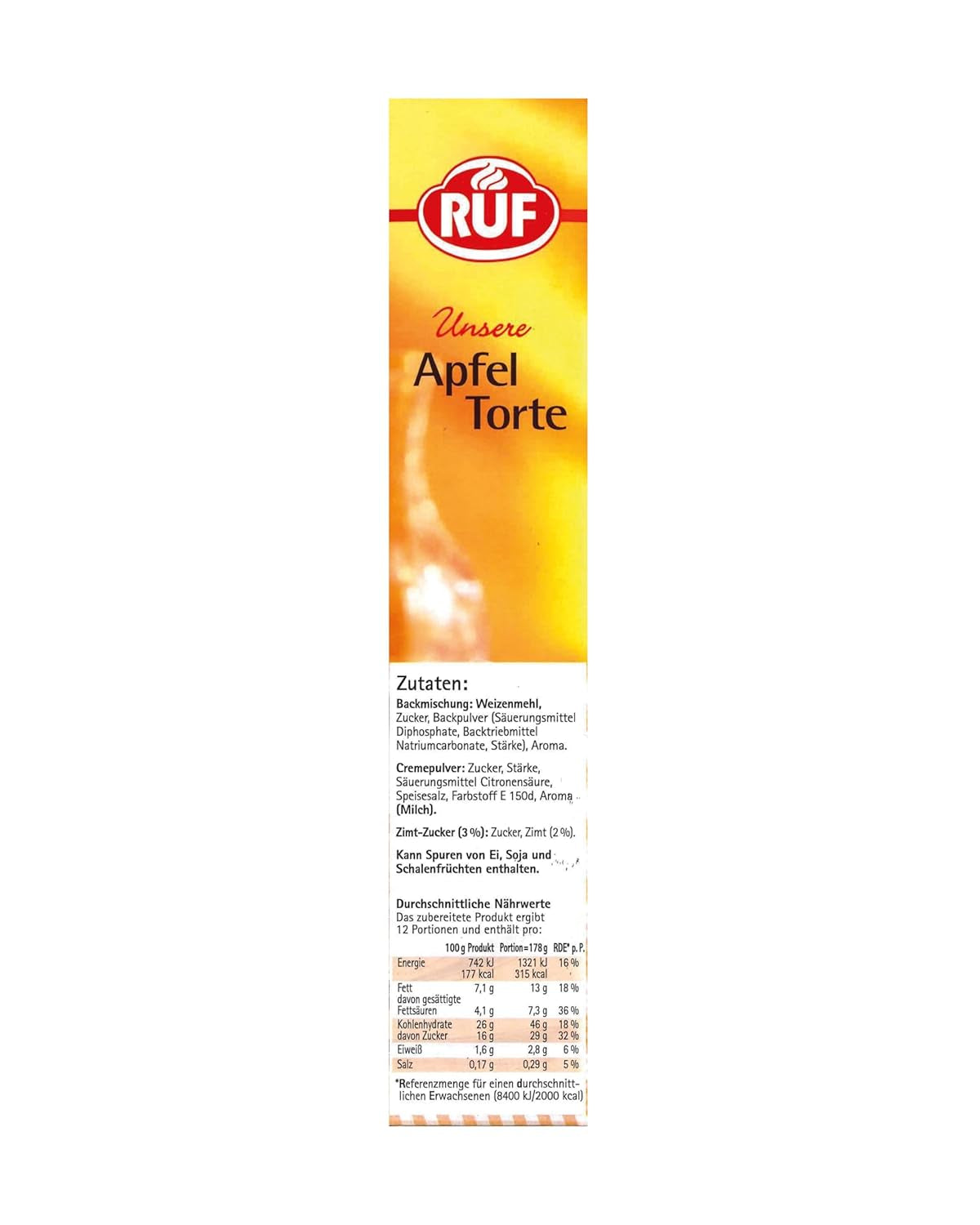RUF Apfeltorte, Backmischung Für Eine Apfel-Torte Mit Sahne-Creme en Zimt-Zucker, Apfel-Zimt-Torte, Vegan Naty Shop