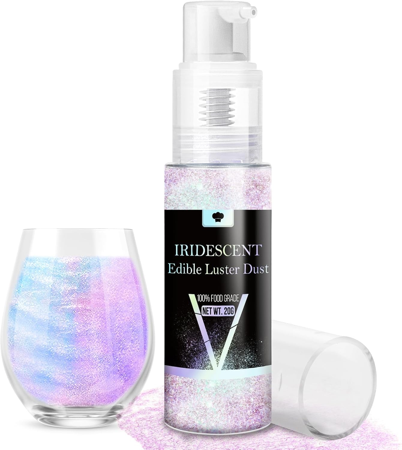 Eetbare glittersprayset - 20 g voedsel iriserend glitterstof voor drankjes, champagne, gebak - eetbare metallic voedselkleur voor cocktails, wijn, sterke drank, bakken, taarten