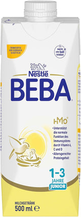 BEBA Junior kant-en-klare melkdrank 1-3 jaar, met HMO, bij de leeftijd passend eiwitgehalte, palmolievrij, visolievrij, peutervoeding, 12 stuks (12 x 500 ml)