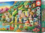 Educa - Puzzel 500 stukjes voor volwassenen | Kleurrijk dorp aan het meer, puzzel van 500 stukjes voor volwassenen en kinderen vanaf 11 jaar, landschapspuzzel, illustratie (19552) Puzzel Naty Shop
