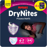 Huggies DryNites superabsorberende nachtluiers voor meisjes 4-7 jaar, 4 x 16 pantyluiers (64 stuks), maandpakket