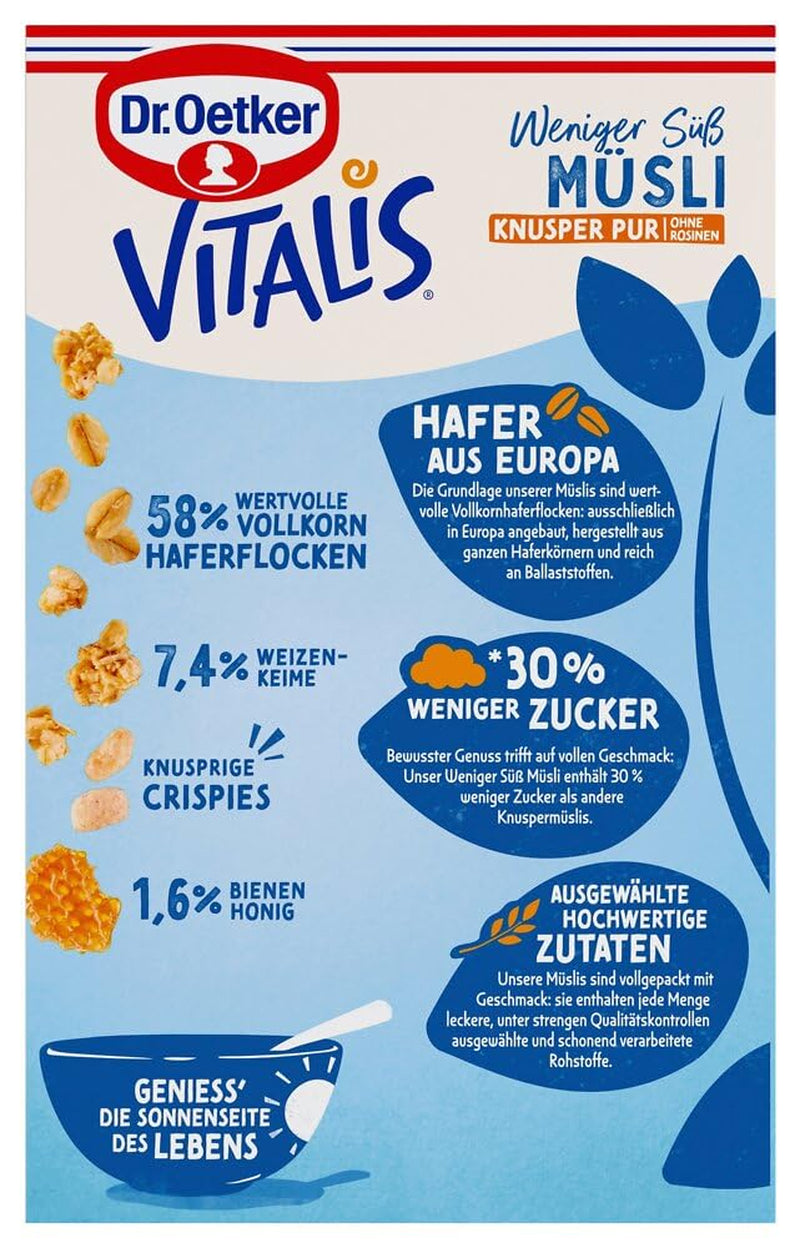 Dr. Oetker Vitalis Less Sweet Crunchy Pure: Krokante muesli met 30% minder suiker, verpakking van 5 (5 x 600 g)