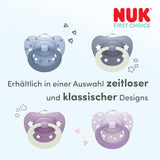 NUK First Choice klassieke dag- en nachtfopspenen voor baby's | 6-18 maanden | Orthodontische fopspenen die oplichten in het donker | 95% acceptatie door baby's** | Blauw | Pak van 2
