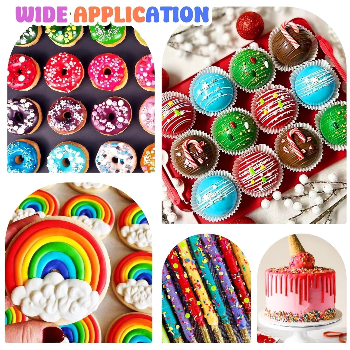 Vetoplosbare chocoladekleurstof - regenboogkleuren, op olie gebaseerde kleurstof voor fondant, taartdecoratie, bakken - vloeibare kleurstof voor cacaoboter, botercrème - elk 12 g