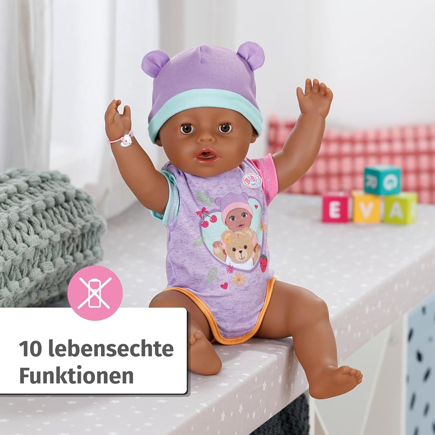 BABY Born Eva 43Cm, pop met 10 functies en accessoires, voor kinderen vanaf 3 jaar, werkt zonder batterij, grote pop 43Cm, 836408 Zapf Creation Dolls Naty Shop
