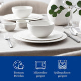 Villeroy & Boch - Manufacture Rock Blanc Geschirrset 6 teilig weiß, Spülmaschinenfest, Mikrowellensicher, Geschirr Modern, Starterset, Speiseteller, Pastateller, Müslischalen, Premium Porzellan