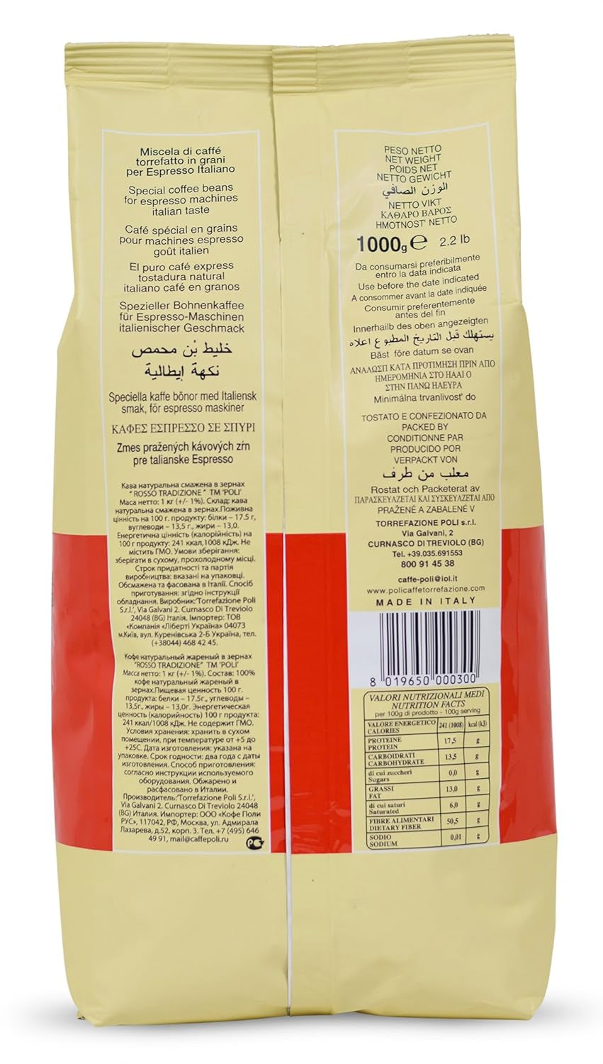 Café Poli Rosso | Traditionele Espresso | Italiaanse espressobohnen | Ideaal voor Kaffeevollautomaten, Siebträger en Espressomashinen | 1 x 1kg