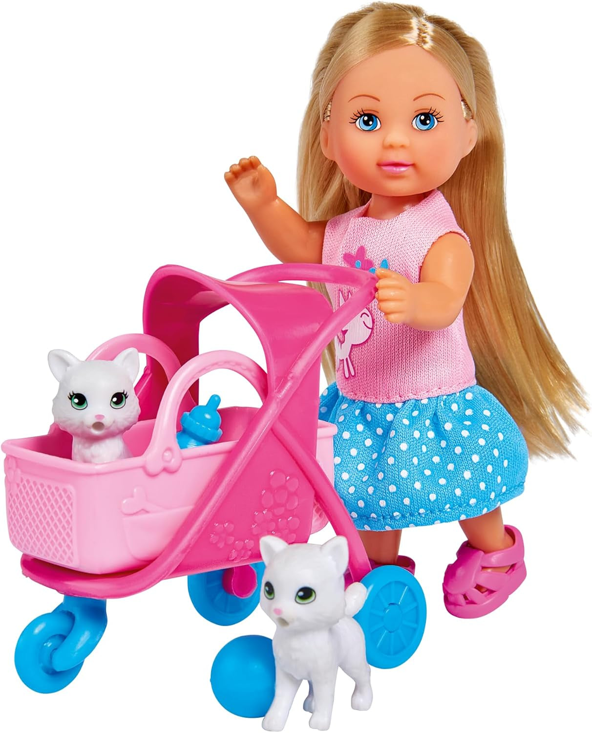 Simba 105733348 - Evi Love Cat kinderwagen, met twee katten in de kinderwagen, afneembare tas, accessoires, aankleedpop, 12 cm, voor kinderen vanaf 3 jaar