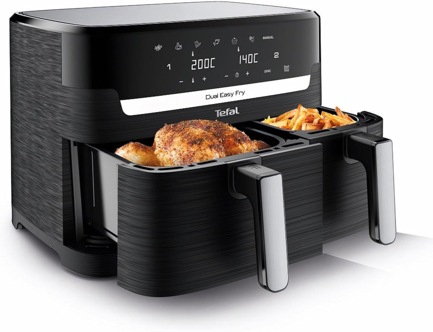 Tefal Dual Easy Fry Heteluchtfriteuse met twee kamers, inhoud 5,2/3,1 liter, twee onafhankelijke laden, 7 programma's Huishoudelijke apparaten Naty Shop Zwart