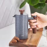 KARACA Marmeren dubbelwandige Franse pers met kastanjehouten handvat - Geïsoleerde Franse pers voor koffie - Home Travel Camping Koffiezetapparaat - 350 ml - Donkergrijs