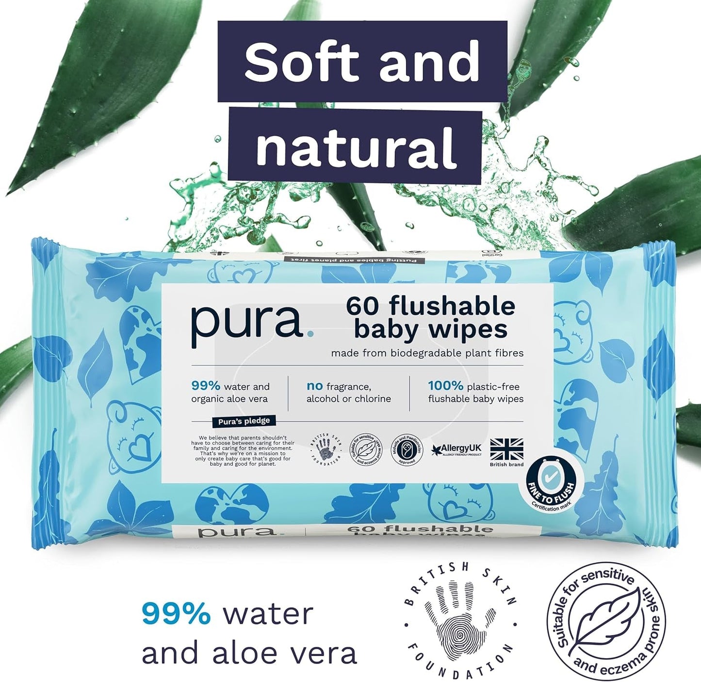 Eco-vriendelijke wegwerp-babydoekjes voor de gevoelige babyhuid 70 doekjes (1 pak) 99% water 100% plasticvrij voor gevoelige huid Eczeemgevoelige pasgeborenen Biologisch afbreekbaar Veganistisch