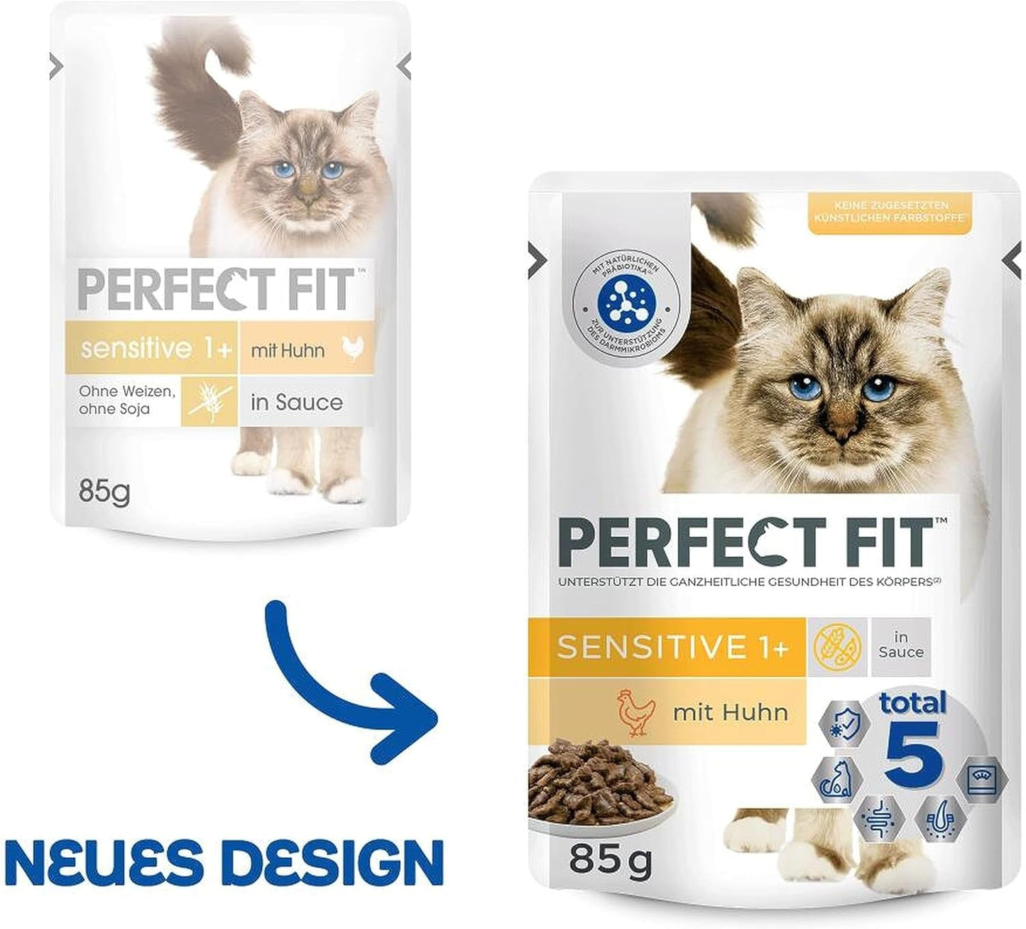 Natvoer voor katten Perfect Fit Sensitive 1+ met kip in saus, 12 zakjes, 12 x 85g - Premium natvoer voor gevoelige katten vanaf 1 jaar, zonder tarwe en soja, ter ondersteuning van de spijsvertering