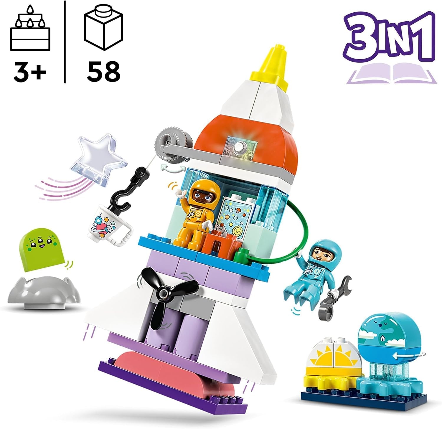 LEGO DUPLO 3-in-1 Space Shuttle Veel avontuur Ruimteset Raketspeelgoed voor kinderen Bouwwetenschapspeelgoed Vroege ontwikkelingsmotorische vaardigheden Cadeau voor 3-jarigen 10422 Bouwsets bij LEGO-Store