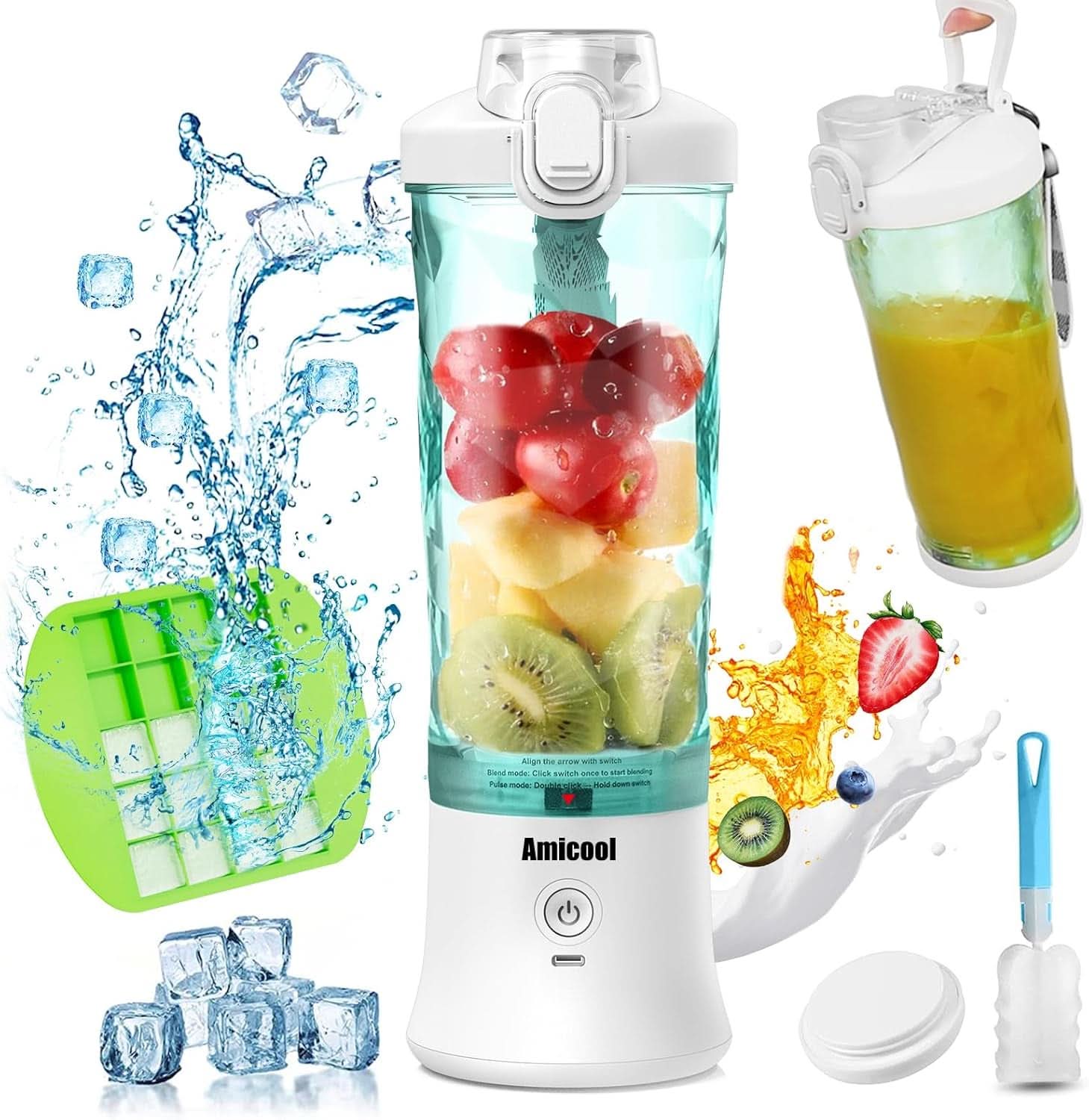Mixer Smoothie Maker to Go, Mini Standmixer Tragbar Mit 6-Klingen Edelstahl, Enstafer Mit Reisedeckel, USB Draagbare Blender Elektrisch 600Ml Fles, Mixer Shaker Slushy Maker Wasserdichter Bucatarie Naty Shop