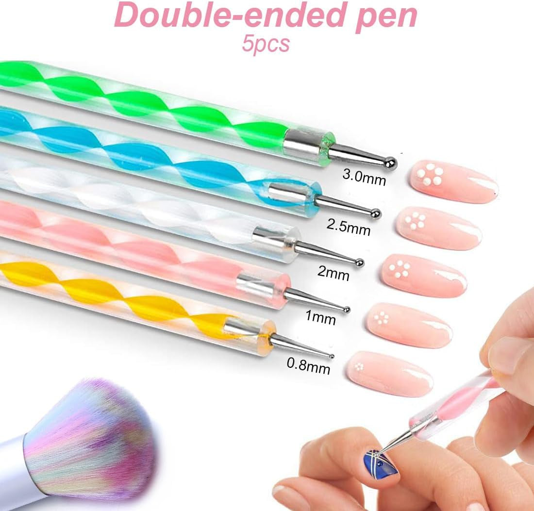 Nagelstickers en accessoireset - 5 nagelstickers, penseel, stenen, decoratieve tape, goudfolie - perfect voor manicure en gelnagels - 50-delige set