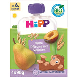 HiPP biologische peren- en pruimenzakjes, volkoren, 16 stuks (4 verpakkingen van 4 x 90 g elk), voor baby's vanaf 6 maanden, zonder toegevoegde suiker, veganistisch, beste biologische kwaliteit