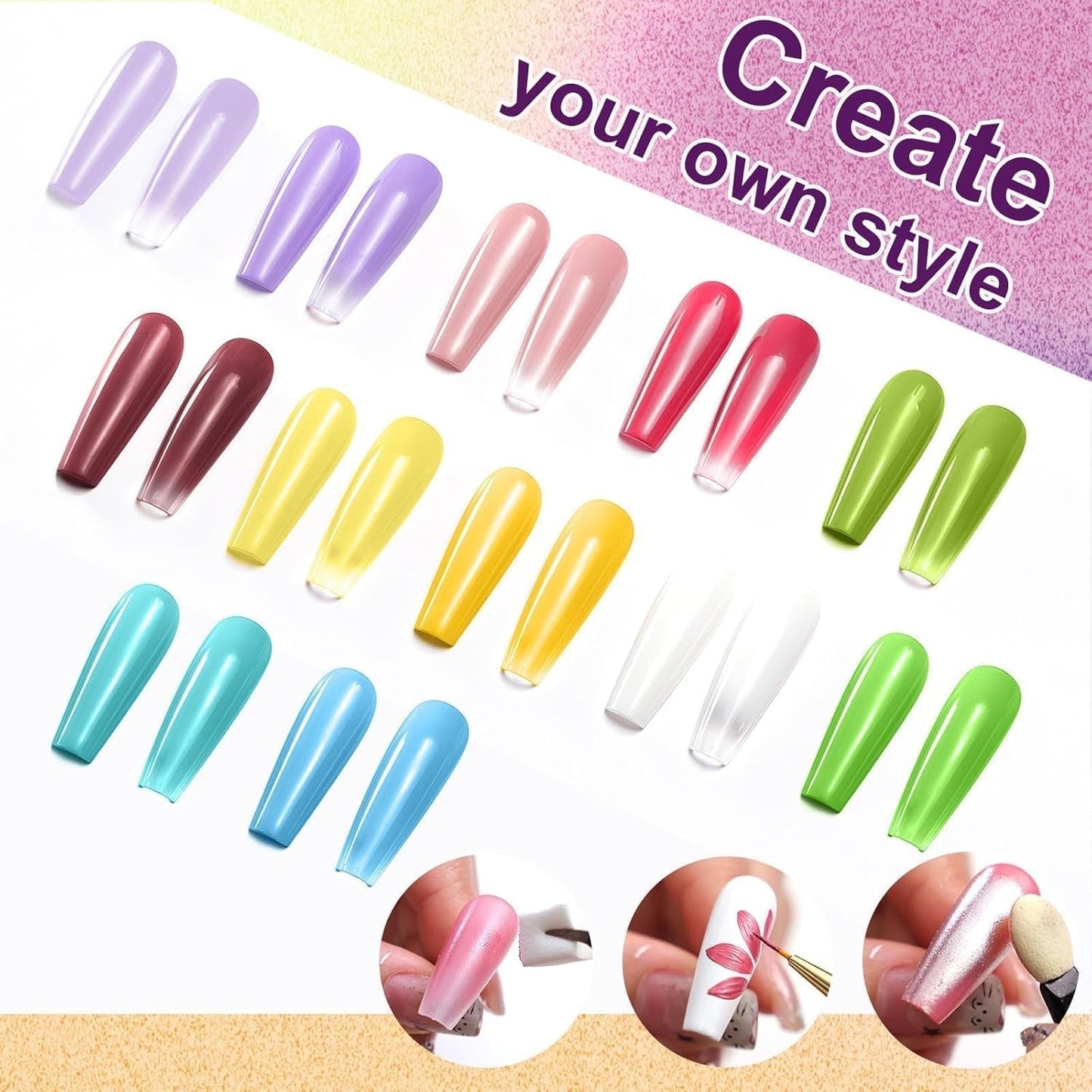 Gradiëntschildergel, 12 kleuren Ombre gelnagellak met 100 stuks nagelsponsen en 4 klauwen metalen grijper voor Franse manicure DIY nagelkunst, set I