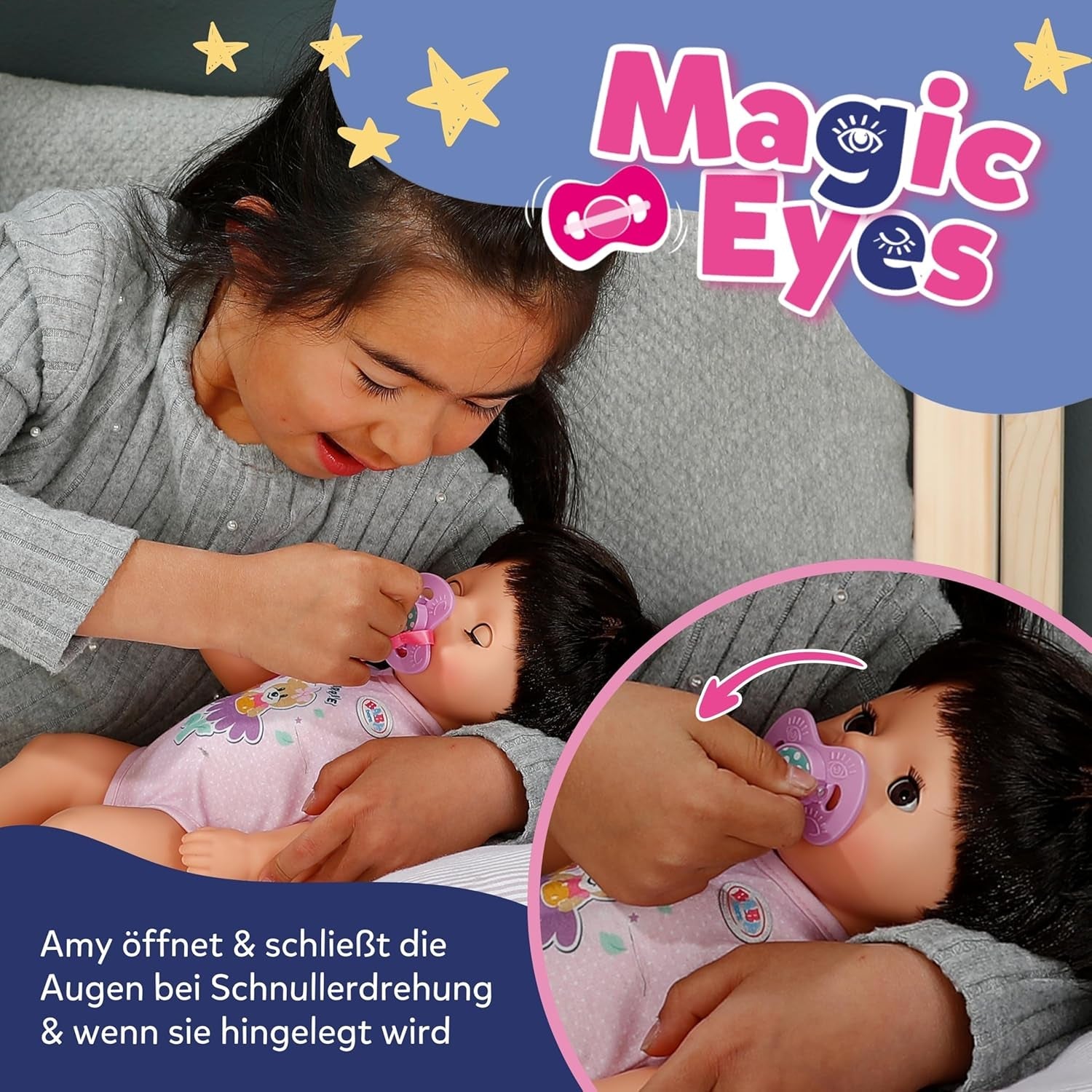 BABY Born Amy - pop van 36 cm - Babypop met 7 functies voor peuters vanaf 1 jaar - Werkt zonder batterijen - Inclusief accessoires en matras