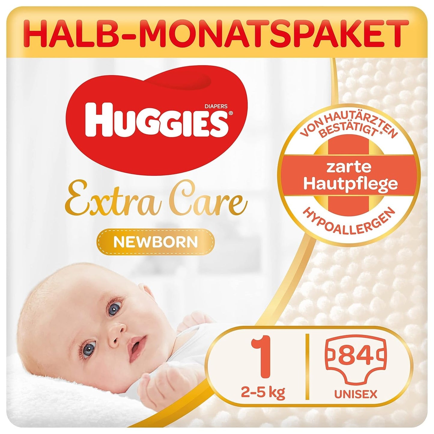 Huggies pasgeboren luiers, maat 1, 100 luiers (2 x 50), doos van een halve maand