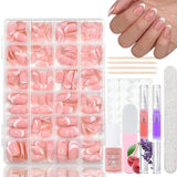 360 stks gradiënt ballerina kunstnagels set, roze witte gradiënt lijm-op kunstnagels met 2 stks nagelolie pennen, ombre medium nepnagels voor vrouwen DIY