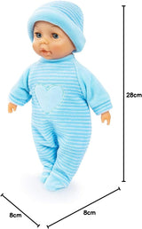 Bayer Design 92802AU Mijn eerste baby 28 cm, babypop, pop met zacht lichaam en slapende ogen, erg handig, schattige outfit, blauw met hart