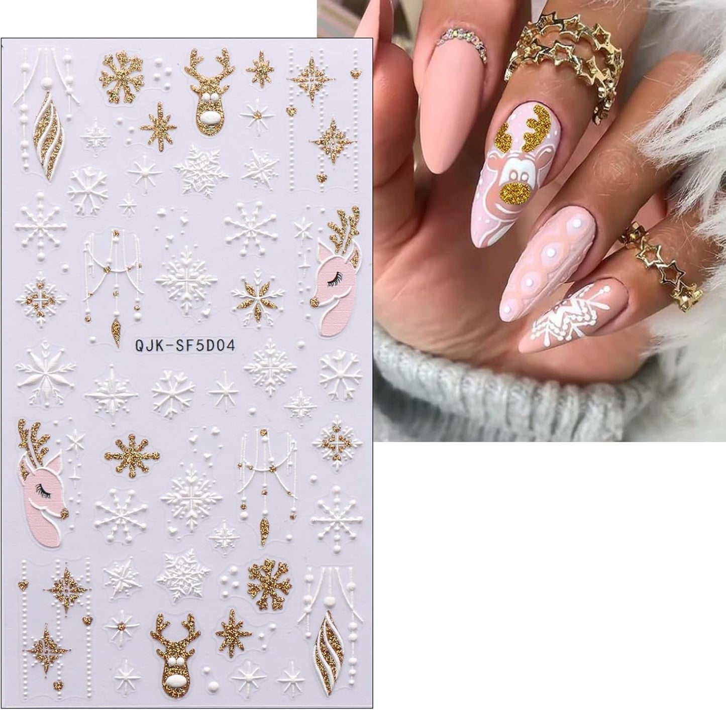 Kerst 3D-nagelstickers 4 vellen 5D-nagelstickers Stereoscopische nagelstickers Decoraties Nageldesignaccessoires