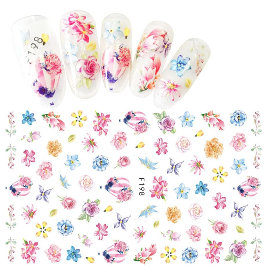 JMEOWIO Nagelsticker Frühling Blume 9 Blatt Nagelaufkleber Selbstklebend Rosa Blüte Nail Art Sticker Decoratie Nageldesign Zubehör