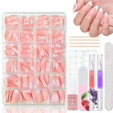 360 stks gradiënt ballerina kunstnagels set, roze witte gradiënt lijm-op kunstnagels met 2 stks nagelolie pennen, ombre medium nepnagels voor vrouwen DIY