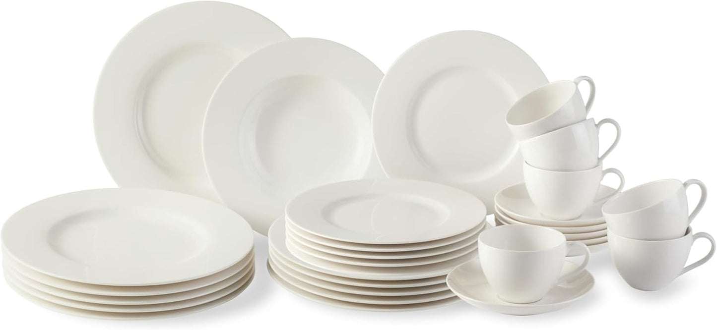 vivo - Villeroy & Boch Groep - Basic Wit 30-delig servies, vaatwasser- en magnetronbestendig, Wit servies, Koffieservies, Keramiek, Borden, Kopjes, Premium porselein