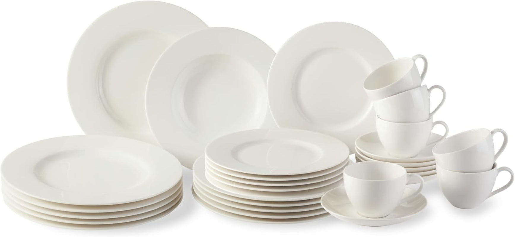 vivo - Villeroy & Boch Groep - Basic Wit 30-delig servies, vaatwasser- en magnetronbestendig, Wit servies, Koffieservies, Keramiek, Borden, Kopjes, Premium porselein