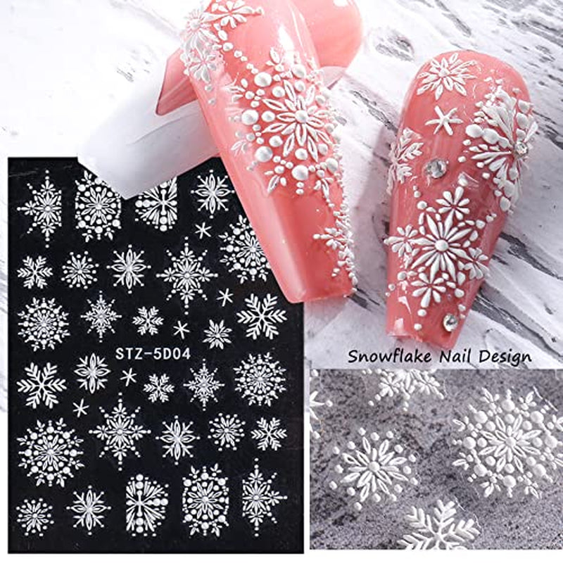 4 Blatt 3D Nagelsticker Weihnachten Nagelaufkleber Christmas 5D Stereoskopisch Selbstklebend Schneeflocke Schneemann Nail Art Sticker Decoratie Nageldesign Zubehör