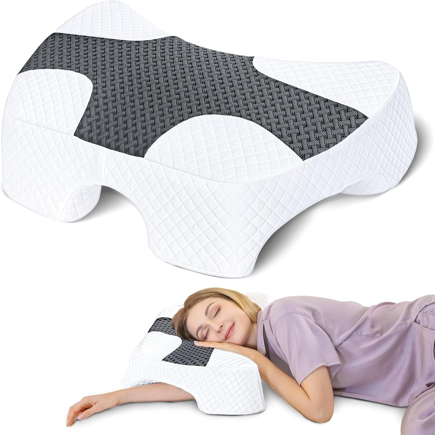SAHEYER zijslaapkussen met arm, ergonomisch orthopedisch kussen, nek- en schouderkussen van traagschuim, nekkussen met meerhoekige armen voor vele slaapposities (wit) Cervicale orthopedische kussens Naty Shop grijs