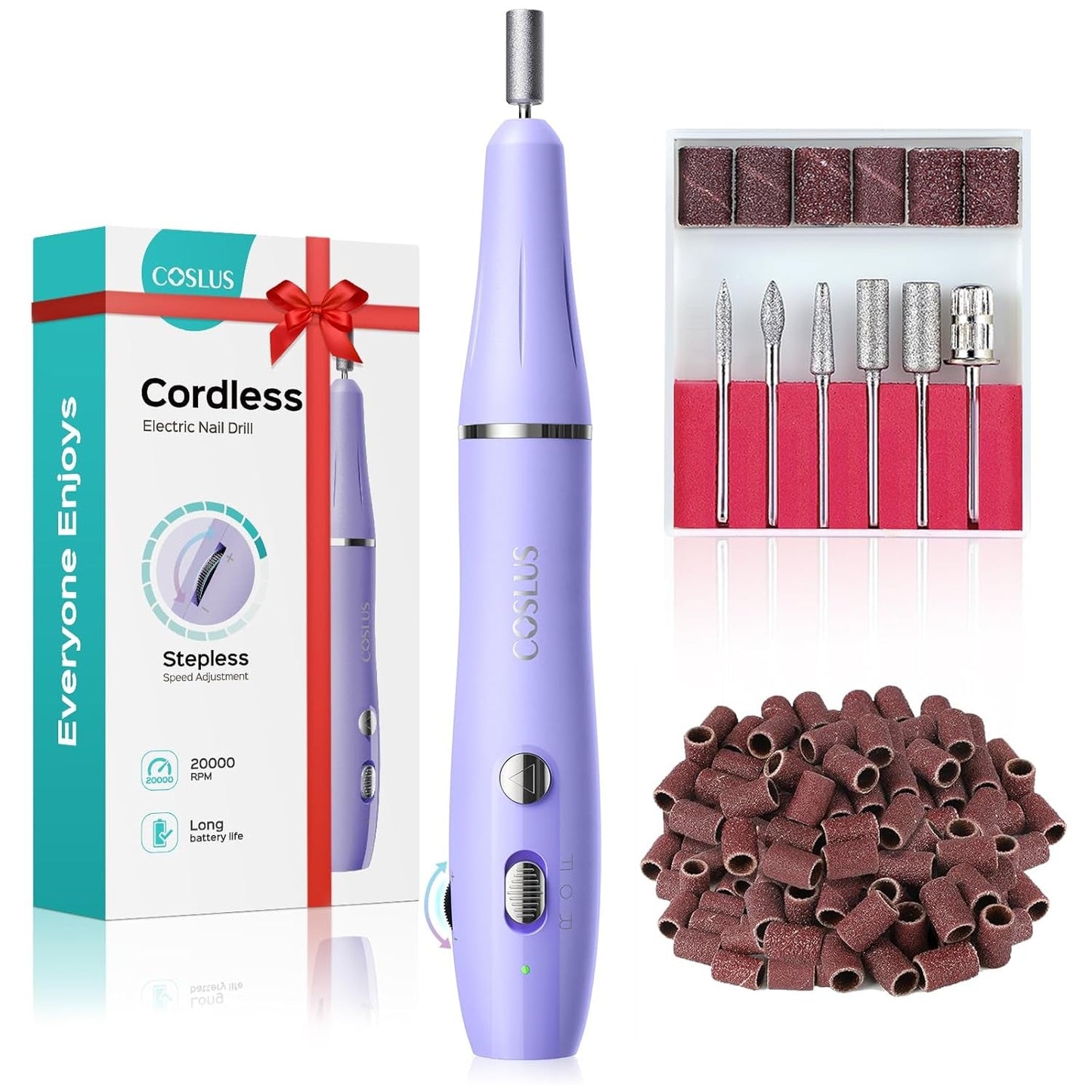 COSLUS Nagelfräser Kabellos Tragbar Für Gelnägel: Elektrische Nagelfeile Stufenlos Geschwindigkeitregelung Für Maniküre Pedicüre en Acrylnägel Plastik Nail Drill Voor Anfänger & Nagelstudio Zuhause