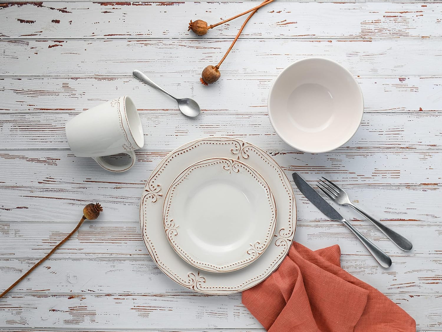 CreaTable, 23601, Romantic Vintage Series, 16-delige serviesset voor 4 personen, porseleinen combinatieservies, vaatwasmachine- en magnetronbestendig, kwaliteitsproductie