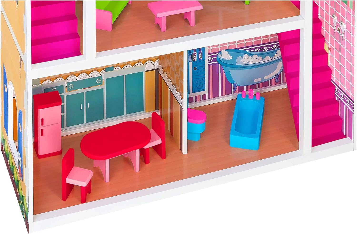 37916 - Poppenhuis - hout - 3 planken, - 17 accessoires Poppenhuizen Naty Shop