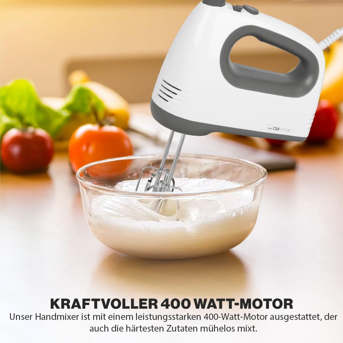 Clatronic-mixer | Kraftvoller 400 Watt-motor | Handmixer | Turbostufe & 5 Geschwindigkeitsstufen | Handmixer | Spülmaschinengeeignete Edelstahlquirle Und-Knethaken | HM 3775 Keuken Naty Shop
